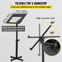 VEVOR Lectern Podium Stand, Height Adjustable Laptop Table, Portable Presentation Standing for Classroom, Office, Church, Tilting Desktop with Edge Stopper, Black