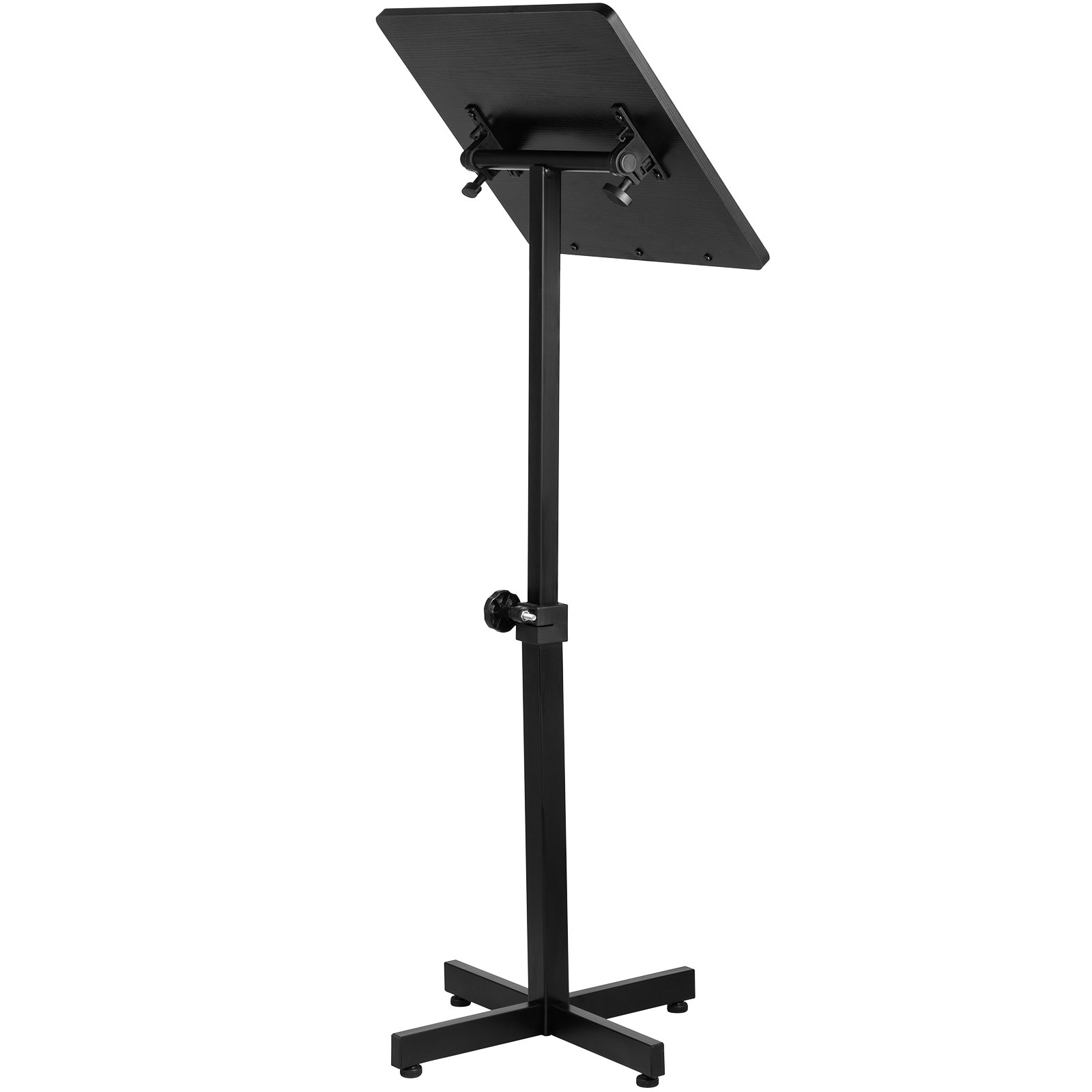 VEVOR Lectern Podium Stand, Height Adjustable Laptop Table, Portable Presentation Standing for Classroom, Office, Church, Tilting Desktop with Edge Stopper, Black