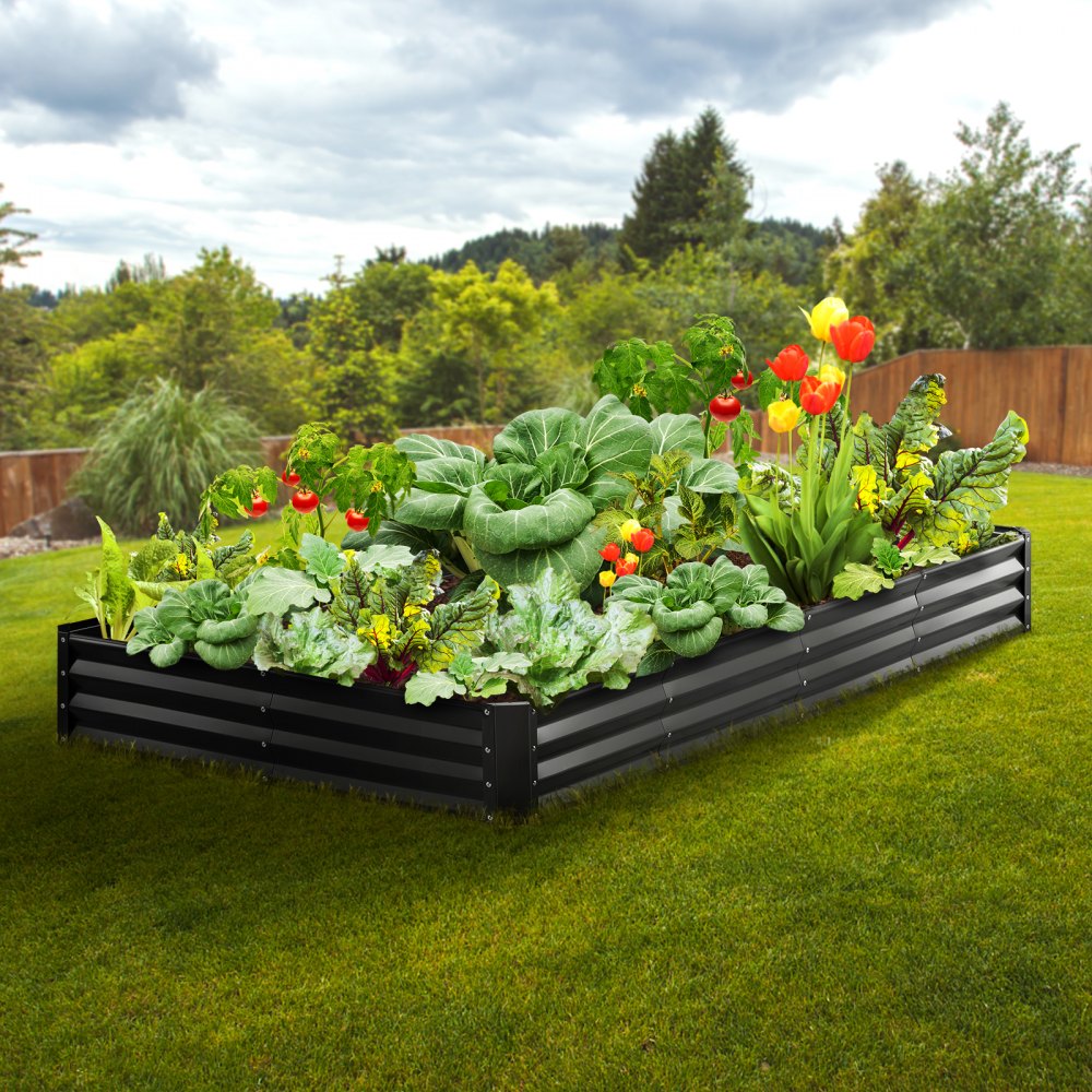 VEVOR Raised Garden Bed, 94.5 x 47.2 x 11 inch Galvanized Metal Planter Box, Outdoor Planting Boxes with Open Base, for Growing Flowers/Vegetables/Herbs in Backyard/Garden/Patio/Balcony, Dark Gray