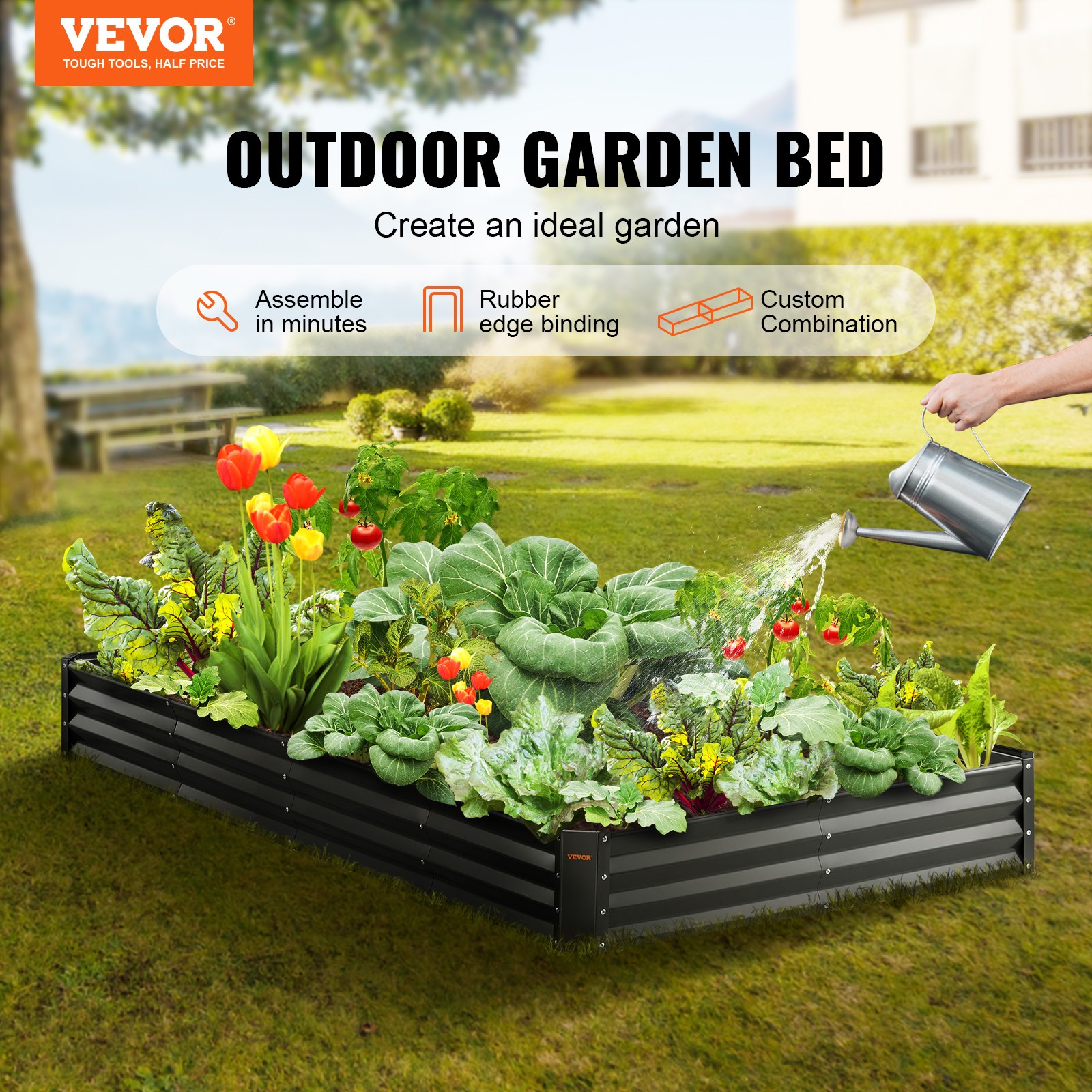 Galvanized Raised Garden Bed Planter Box 94.5x47.2x11" Flower Vegetable Galvanized Raised Garden Bed Planter Box 94.5x47.2x11" Flower Vegetable