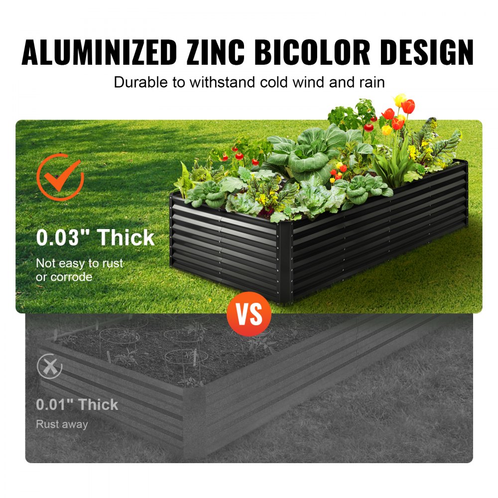 VEVOR Raised Garden Bed, 8 x 4 x 2 ft Galvanized Metal Planter Box, Outdoor Planting Boxes with Open Base, for Growing Flowers/Vegetables/Herbs in Backyard/Garden/Patio/Balcony, Dark Gray