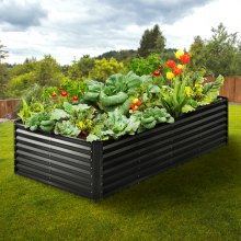 VEVOR emelt kerti ágy, 94,5 x 47,2 x 23,6 hüvelykes horganyzott fém ültetődoboz, kültéri ültetőládák nyitott talppal, virágok/zöldségek/fűszernövények termesztéséhez a hátsó udvarban/kertben/teraszban/erkélyben, sötétszürke