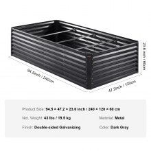 VEVOR Raised Garden Bed, 8 x 4 x 2 ft  Galvanized Metal Planter Box, Outdoor Planting Boxes with Open Base, for Growing Flowers/Vegetables/Herbs in Backyard/Garden/Patio/Balcony, Dark Gray