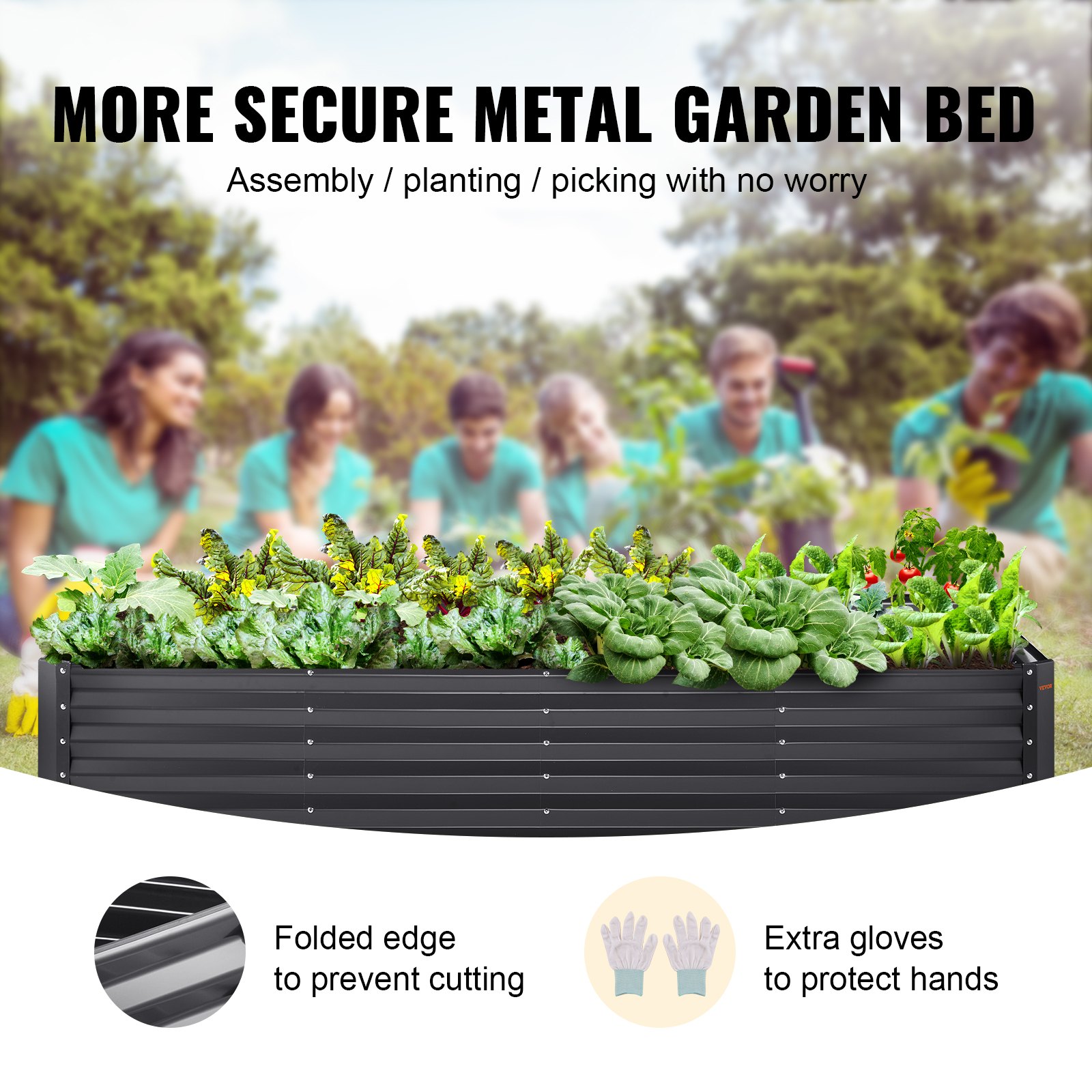 VEVOR Raised Garden Bed, 8 x 4 x 2 ft Galvanized Metal Planter Box, Outdoor Planting Boxes with Open Base, for Growing Flowers/Vegetables/Herbs in Backyard/Garden/Patio/Balcony, Dark Gray