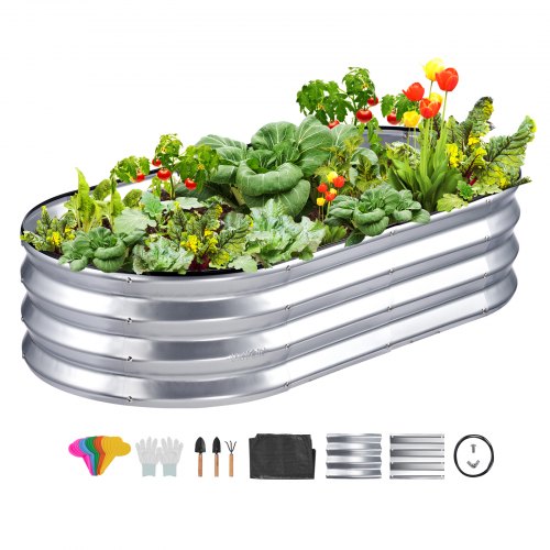 VEVOR Raised Garden Bed, 48.2 x 24.6 x 11 inch Galvanized Metal Planter Box, Outdoor Planting Boxes with Open Base, for Growing Flowers/Vegetables/Herbs in Backyard/Garden/Patio/Balcony, Silver