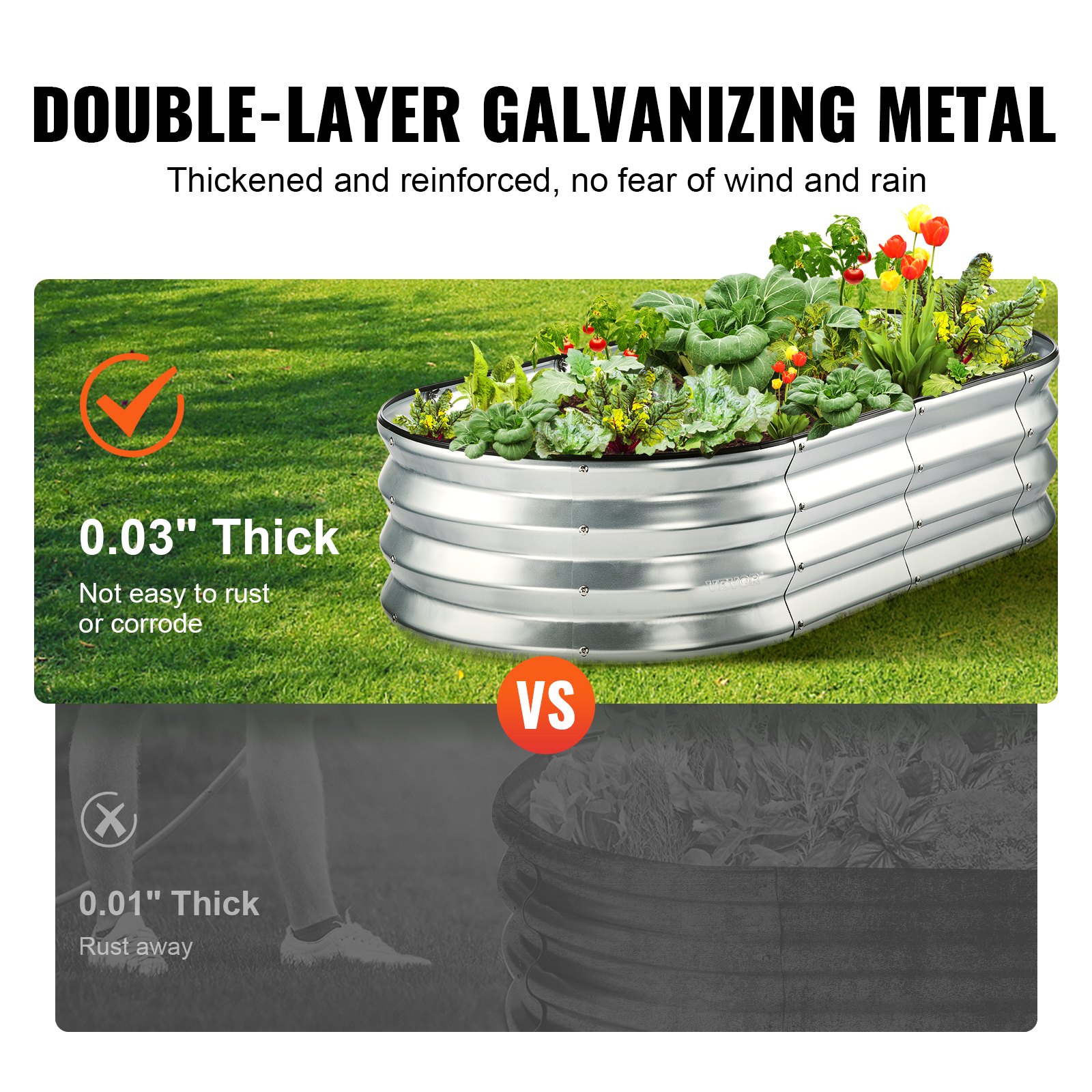Galvanized Raised Garden Bed Planter Box 48.2x24.6x11" Flower Vegetable Galvanized Raised Garden Bed Planter Box 48.2x24.6x11" Flower Vegetable