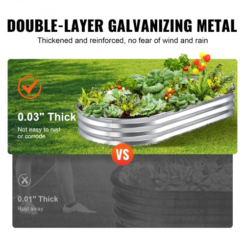 VEVOR Raised Garden Bed, 71.9 x 36.4 x 11 inch Galvanized Metal Planter Box, Outdoor Planting Boxes with Open Base, for Growing Flowers/Vegetables/Herbs in Backyard/Garden/Patio/Balcony, Silver