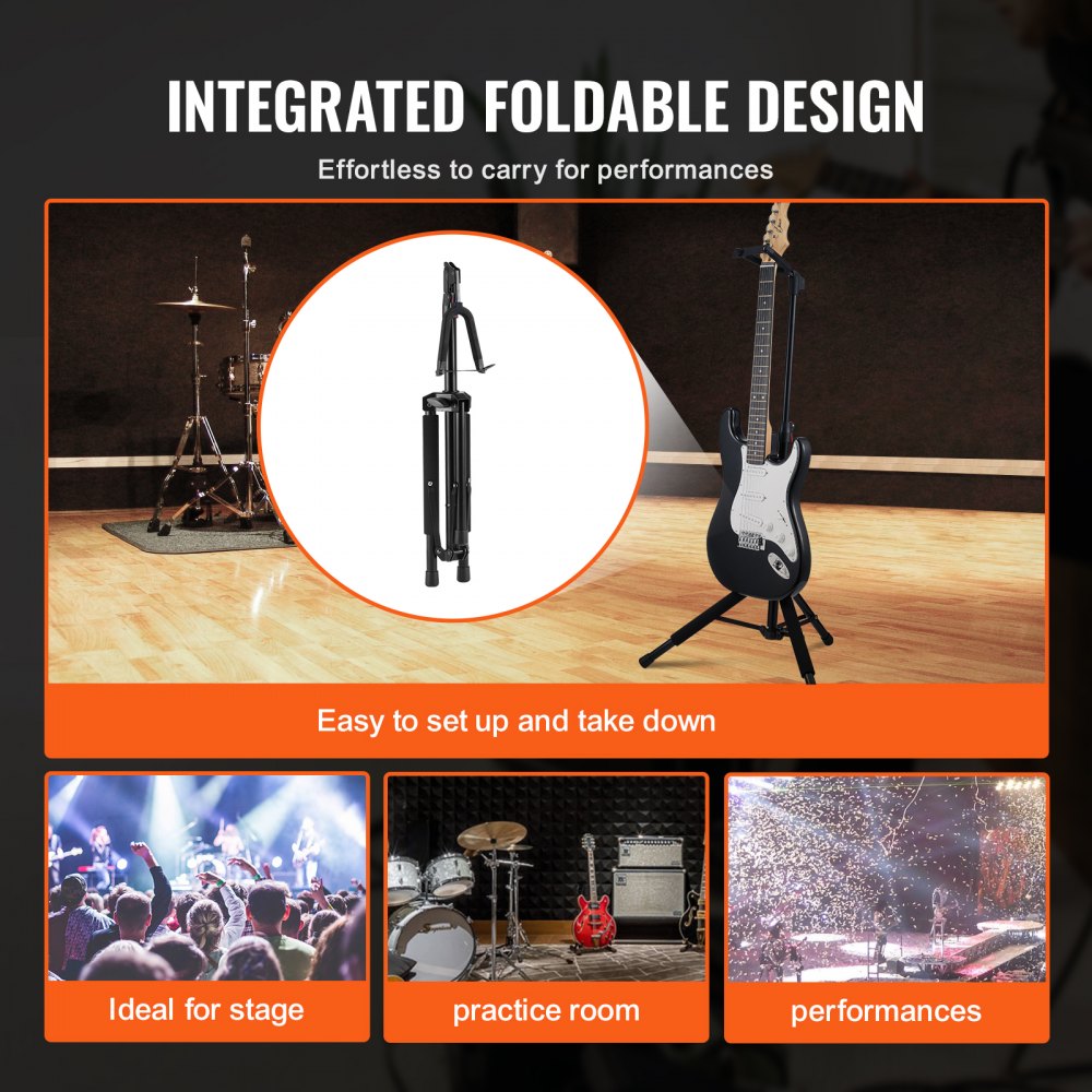 VEVOR Tripod Guitar Stand Floor-Standing Foldable 900-1200 mm (35.4-47.2 in) Adjustable Height