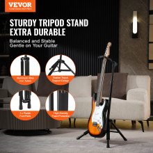 VEVOR Tripod Guitar Stand Floor-Standing Foldable 35.4-47.2 in Adjustable Height
