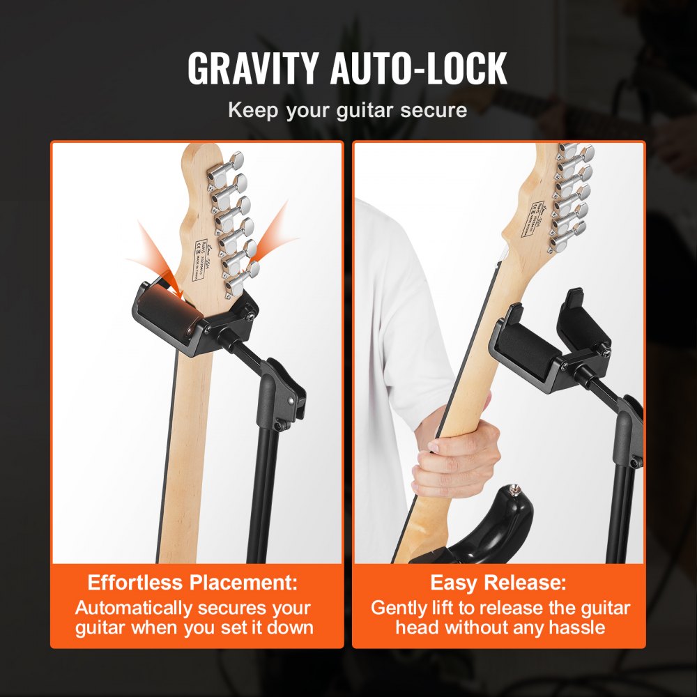 VEVOR Tripod Guitar Stand Floor-Standing Foldable 900-1200 mm (35.4-47.2 in) Adjustable Height