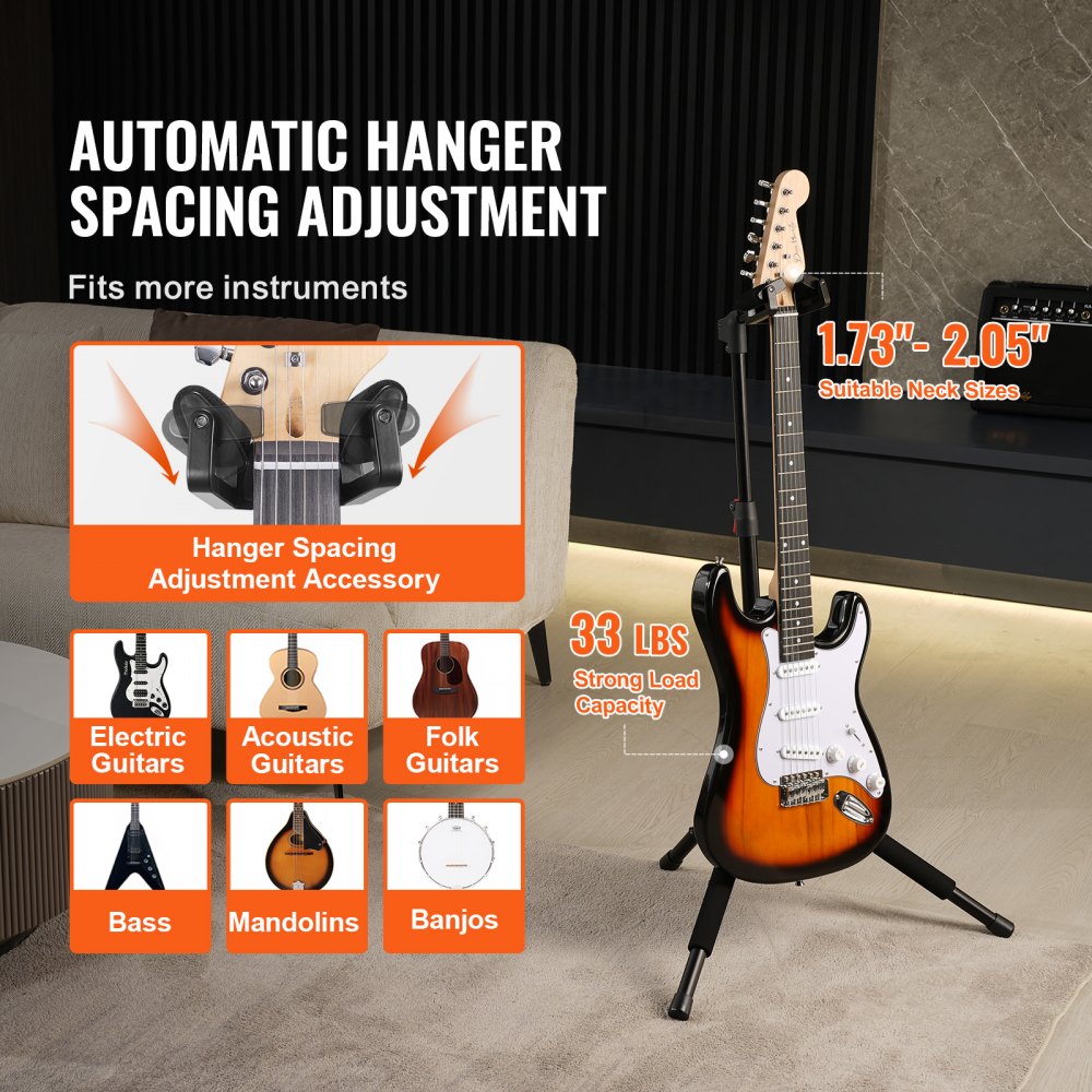 VEVOR Tripod Guitar Stand Floor-Standing Foldable 900-1200 mm (35.4-47.2 in) Adjustable Height