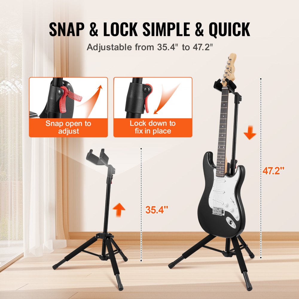 VEVOR Tripod Guitar Stand Floor-Standing Foldable 900-1200 mm (35.4-47.2 in) Adjustable Height