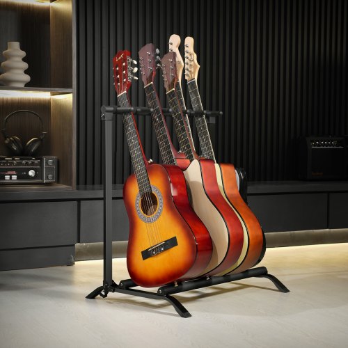 Gitaar Rolling Cart Stand, Multiple Instrument Stage Studio Display Rack Verplaatsbaar (5 Houder), voor Thuis, Studio, Gitaar Display Rack Stand, Opvouwbare Floor Holder - 75X35X70CM Zwart