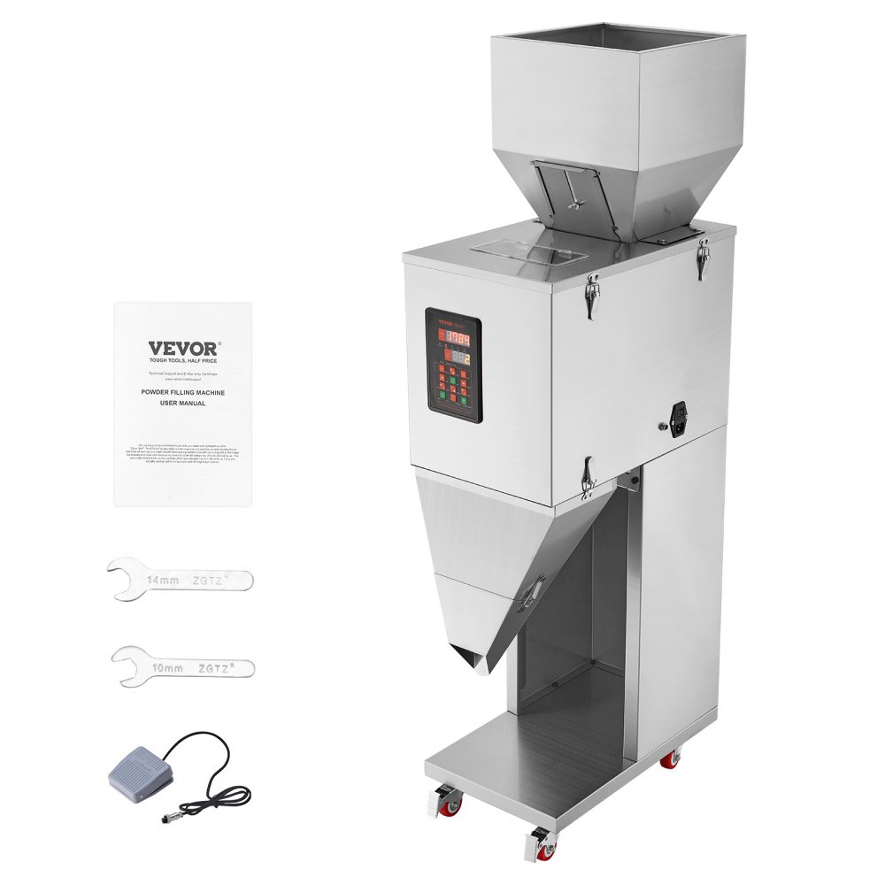 VEVOR Particle Filling Machine, 0.044-6.6 lbs/20-3000g, Automatic Filler Machine with Foot Pedal, Stainless Steel Weighing Filling Machine, Weigh Filler for Beans Seeds Grains Tea Granular Packing