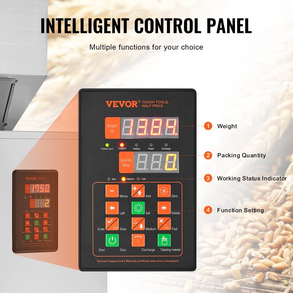 VEVOR Particle Filling Machine, 0.044-11 lbs/20-5000g, Automatic Filler Machine with Foot Pedal, Stainless Steel Weighing Filling Machine, Weigh Filler for Beans Seeds Grains Tea Granular Packing