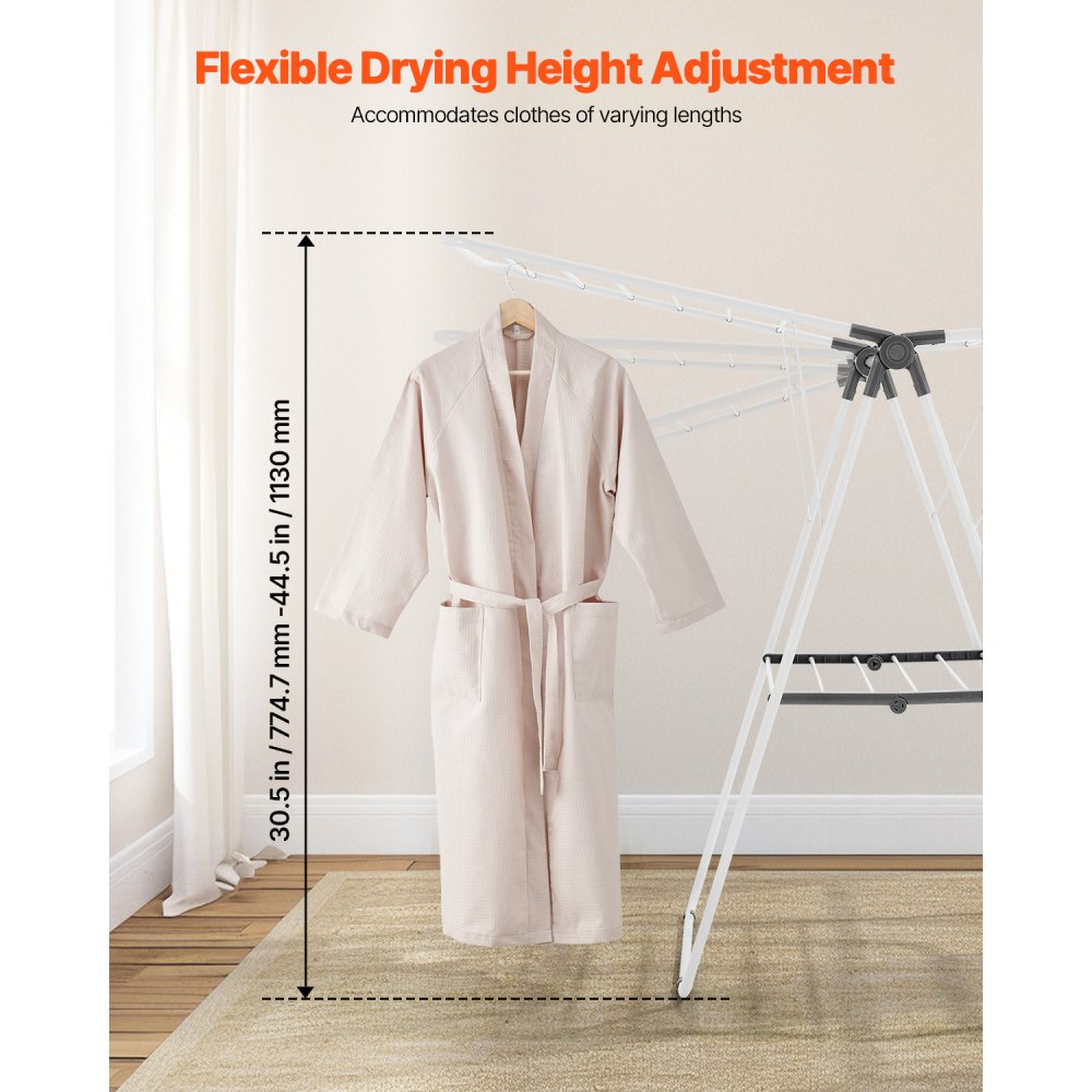 VEVOR Clothes Drying Rack, 2-Tier Foldable Laundry Dryer Rack with Sock Clips & 21 Drying Rods, Metal Height Adjustable Drying Racks for Outdoor & Indoor, Free-Standing & Space-Saving Hanger, White