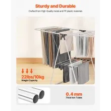 VEVOR Clothes Drying Rack, 2-Tier Foldable Laundry Dryer Rack with Sock Clips & 21 Drying Rods, Metal Height Adjustable Drying Racks for Outdoor & Indoor, Free-Standing & Space-Saving Hanger, White