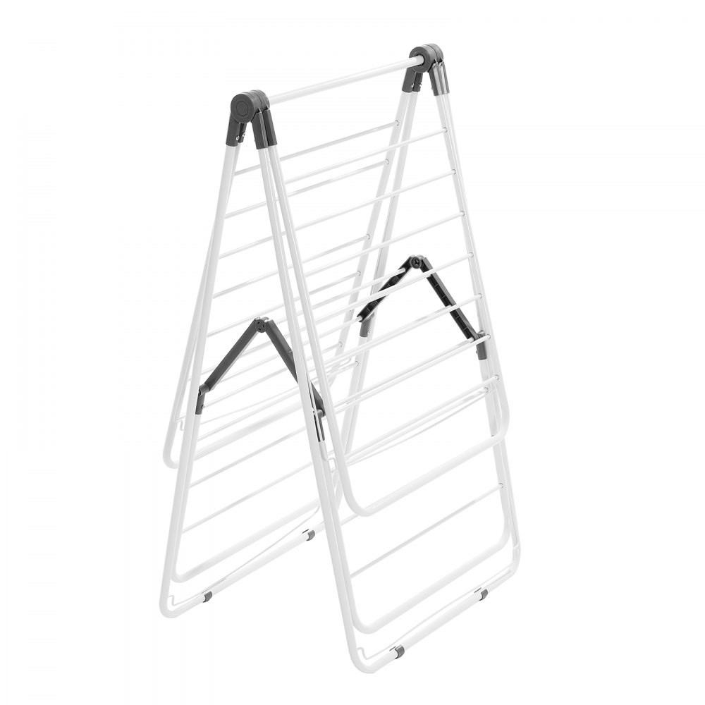VEVOR Clothes Drying Rack, 2-Tier Foldable Laundry Dryer Rack with Sock Clips & 31 Dry Rods, Metal Height Adjustable Drying Racks for Outdoor & Indoor, Free-Standing & Space-Saving Hanger, White