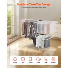 2-Tier Foldable Clothes Drying Rack with Sock Clips & 31 Drying Rods White