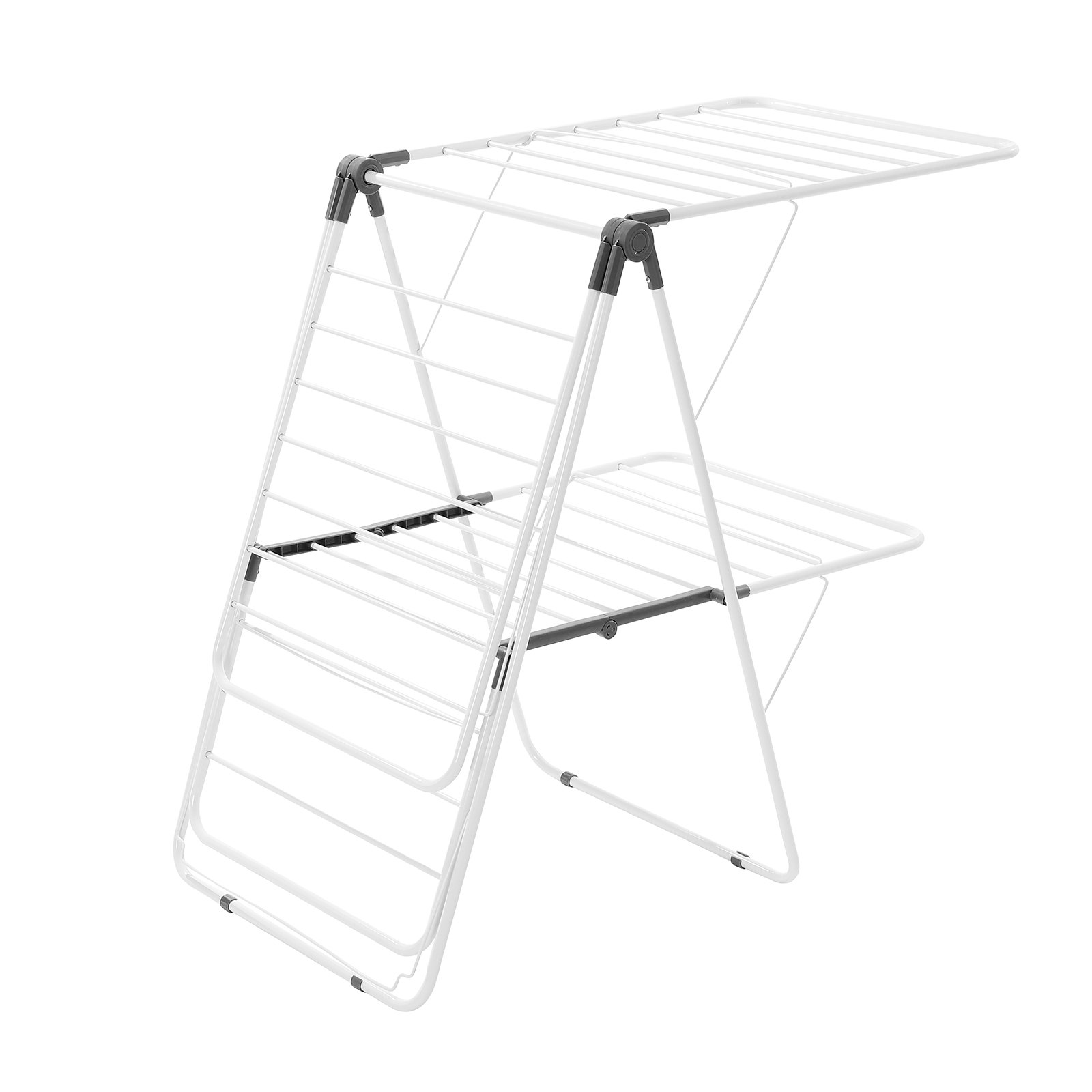 VEVOR Clothes Drying Rack, 2-Tier Foldable Laundry Dryer Rack with Sock Clips & 31 Dry Rods, Metal Height Adjustable Drying Racks for Outdoor & Indoor, Free-Standing & Space-Saving Hanger, White