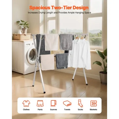 dress dryer rack Vebreda Clothes Drying Rack Folding Indoor/Outdoor Portable Dryer for Clothing and Towels Collapsible Laundry Clothes Stand by Everyday Home (White)