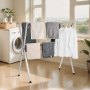 Tendedero telescópico de 2 niveles VEVOR de acero inoxidable con 30 orificios resistentes al viento y 2 ganchos para zapatos. Percha portátil e independiente para uso en interiores y exteriores.