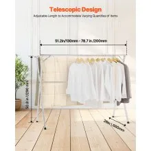VEVOR Clothes Drying Rack, 2-Tier Telescopic Laundry Dryer Rack, Stainless Steel Drying Racks with 30 Windproof Holes and 2 Shoe Hooks, Free-Standing and Portable Hanger for Outdoor & Indoor Use