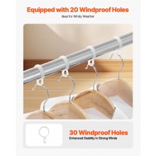 2-Tier Telescopic Clothes Drying Rack w/ 30 Windproof Holes & 2 Shoe Hooks