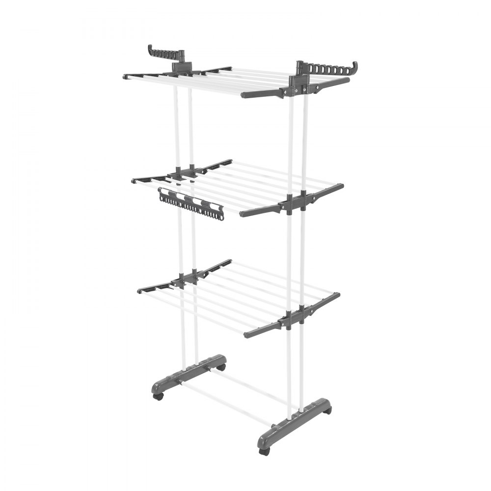 VEVOR Clothes Drying Rack, 4-Tier Foldable Laundry Dryer Rack, Metal Drying Racks with 24 Drying Rods, Free-Standing and Portable Hanger with 4 Castors and Two Side Wings for Outdoor & Indoor Use