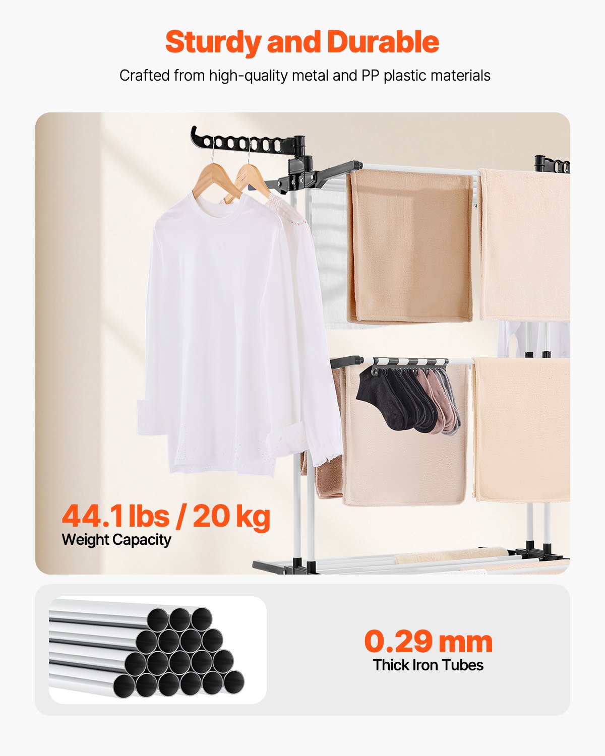 VEVOR Clothes Drying Rack, 4-Tier Foldable Laundry Dryer Rack, Metal Drying Racks with 24 Drying Rods, Free-Standing and Portable Hanger with 4 Castors and Two Side Wings for Outdoor & Indoor Use