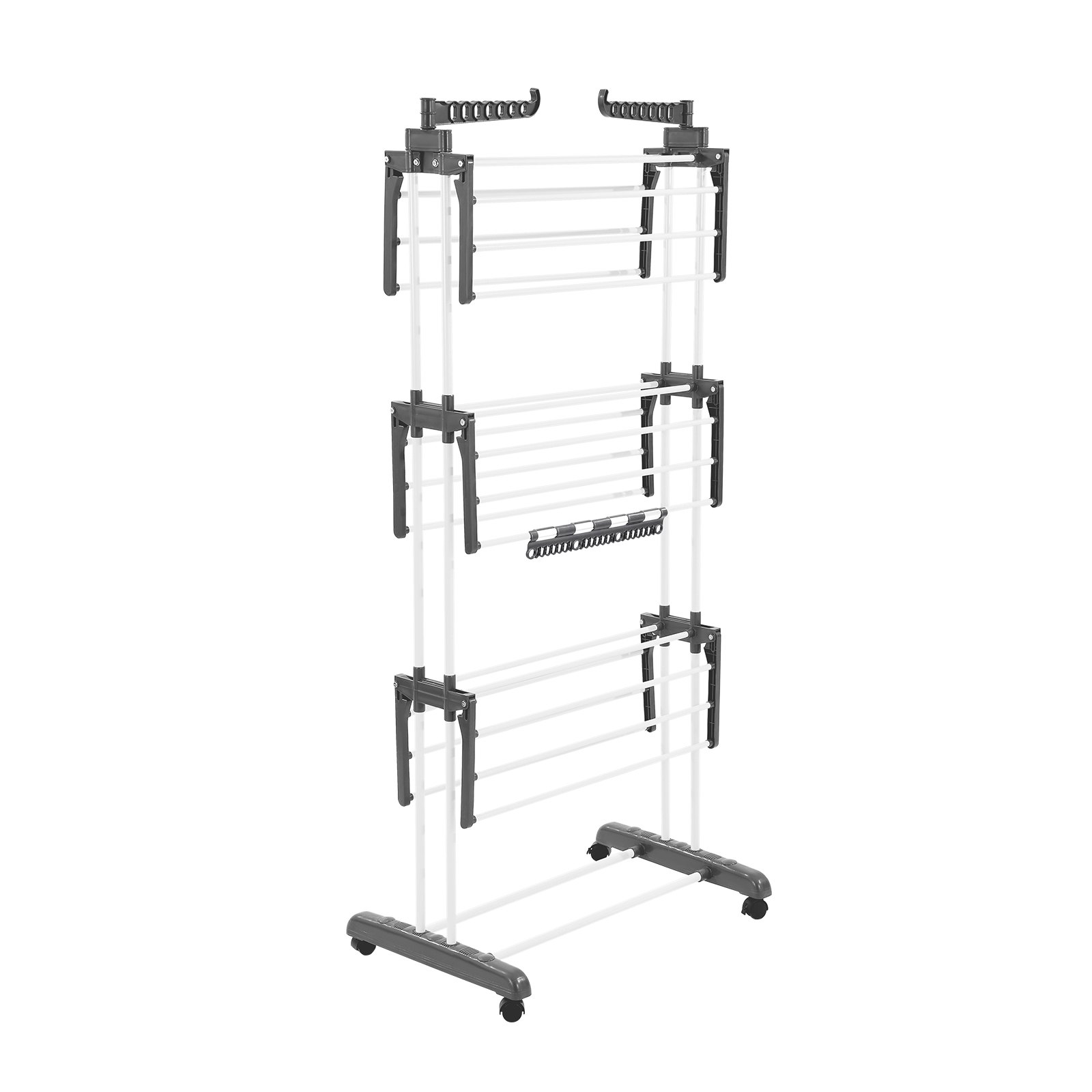 VEVOR Clothes Drying Rack, 4-Tier Foldable Laundry Dryer Rack, Metal Drying Racks with 24 Drying Rods, Free-Standing and Portable Hanger with 4 Castors and Two Side Wings for Outdoor & Indoor Use