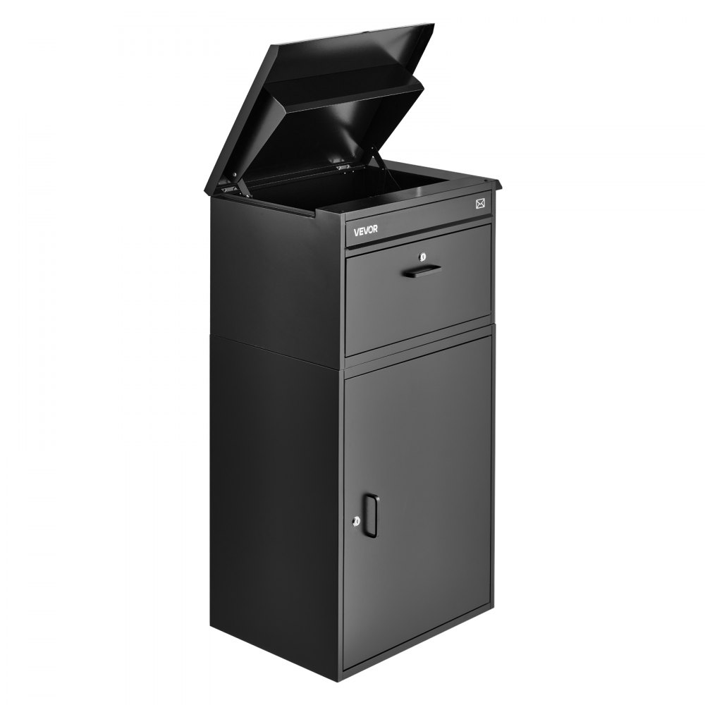 VEVOR Package Delivery Box for Outside 43.31 in Large Metal Parcel Drop Box, for Porch, Curbside & House Storage, Lockable Anti-Theft Waterproof Weatherproof, Thick Secure Mailbox for Outdoor, Black