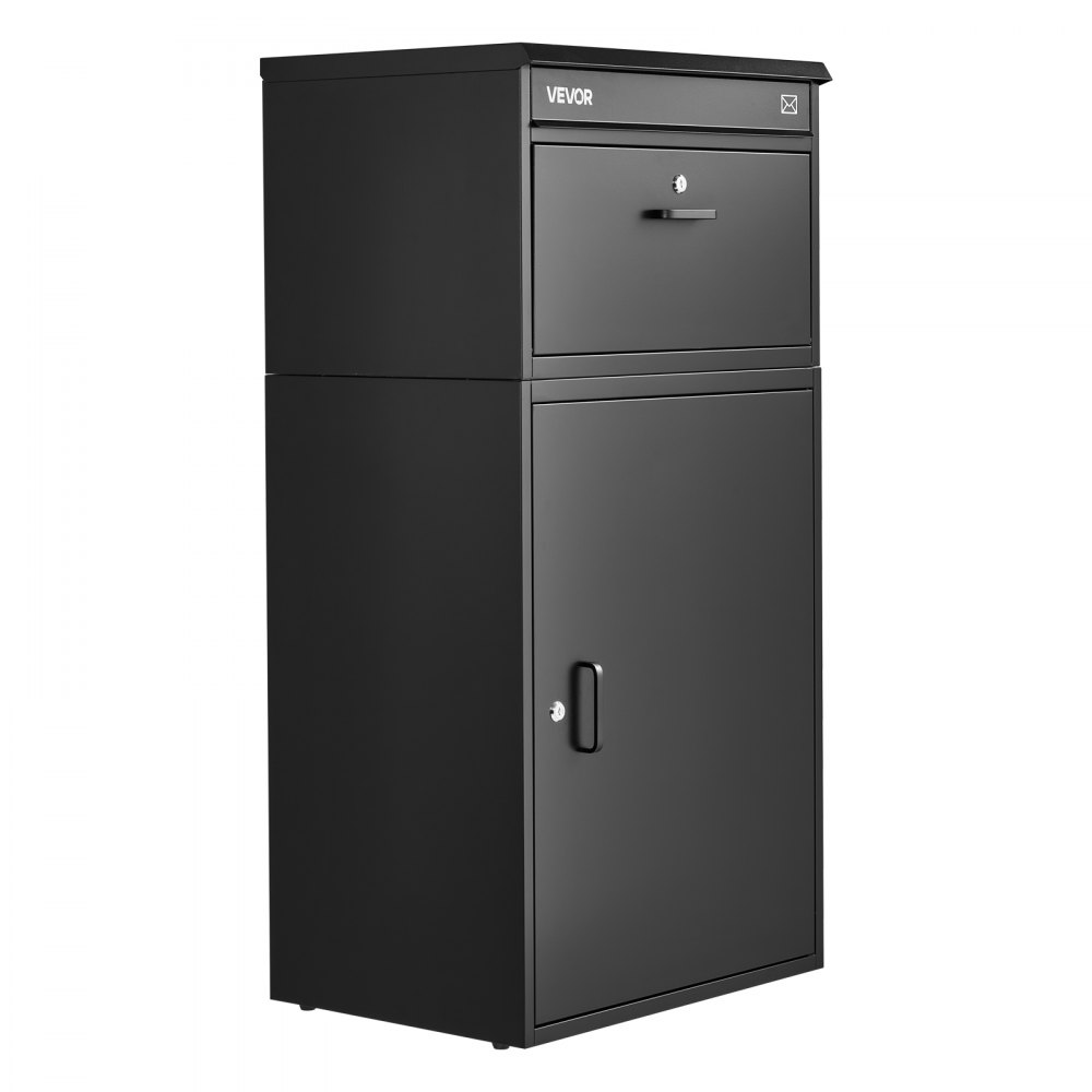 VEVOR Package Delivery Box for Outside 43.31 in Large Metal Parcel Drop Box, for Porch, Curbside & House Storage, Lockable Anti-Theft Waterproof Weatherproof, Thick Secure Mailbox for Outdoor, Black