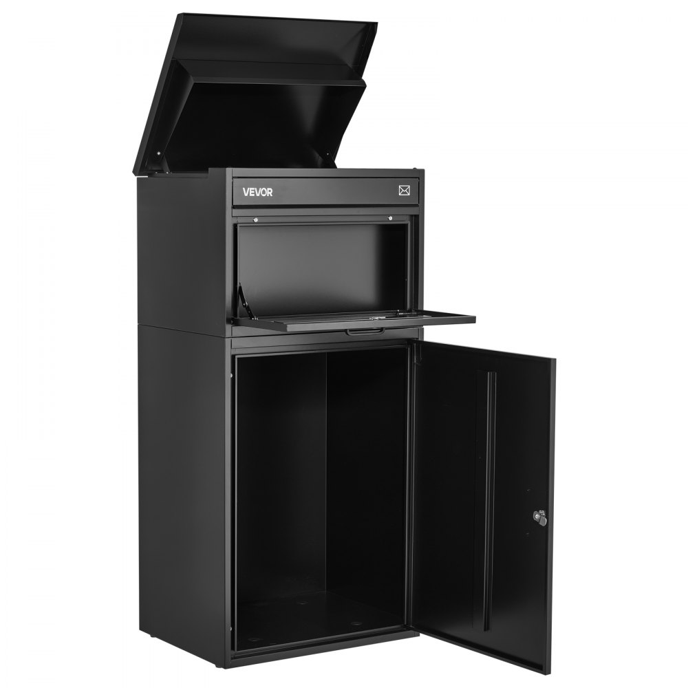 VEVOR Package Delivery Box for Outside 43.31 in Large Metal Parcel Drop Box, for Porch, Curbside & House Storage, Lockable Anti-Theft Waterproof Weatherproof, Thick Secure Mailbox for Outdoor, Black