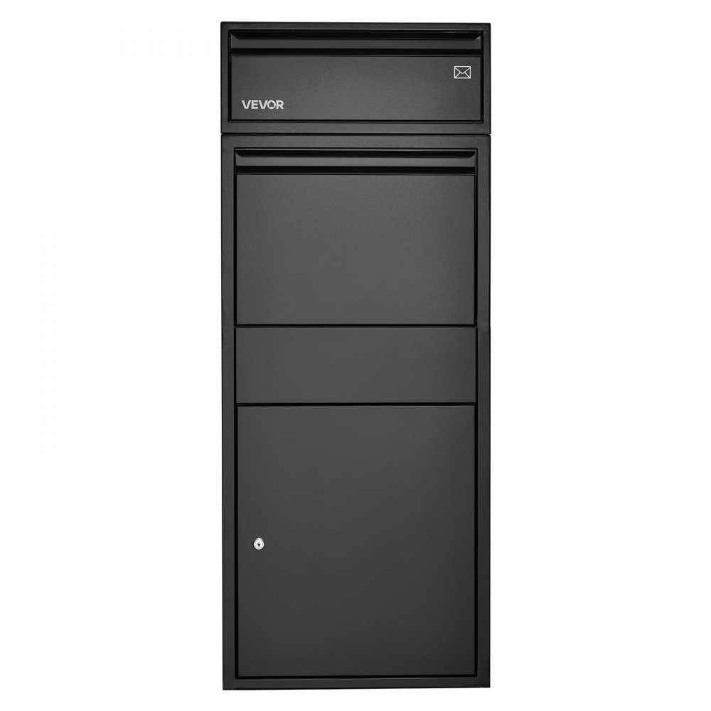 Buzón de entrega de paquetes VEVOR para exteriores, 120 cm, buzón de metal grande para paquetes, para porche, acera y almacenamiento en el hogar, con cerradura, antirrobo, impermeable y resistente a la intemperie, buzón grueso y seguro para exteriores, color negro.