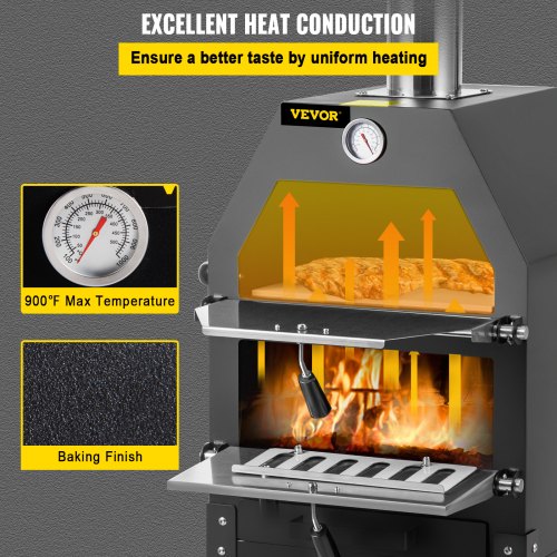 VEVOR Outdoor Pizza Oven, 12" Wood Fire Oven, 2-Layer Pizza Oven Wood Fired, Wood Burning Outdoor Pizza Oven w/ 2 Removable Wheels, Wood Fired Pizza Maker Ovens w/ 900℉ Max Temperature for Barbecue