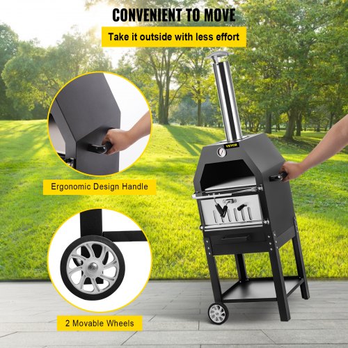 VEVOR Outdoor Pizza Oven, 12" Wood Fire Oven, 2-Layer Pizza Oven Wood Fired, Wood Burning Outdoor Pizza Oven w/ 2 Removable Wheels, Wood Fired Pizza Maker Ovens w/ 900℉ Max Temperature for Barbecue