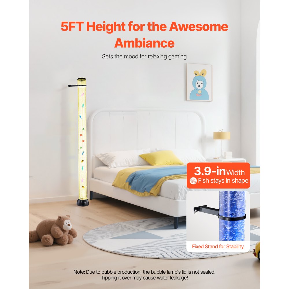 VEVOR Sensory Bubble Tube Lamp, 1.5 m Bubble Fish Tube, Sensory Aquarium Lamp with 10 Floating Fish & 16 Color Effects, Remote Control, Stress Relief Calming Light for Bedroom Living Room Home Decor