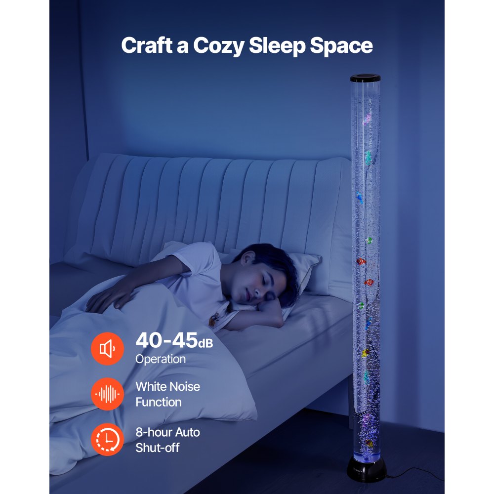 VEVOR Sensory Bubble Tube Lamp, 1.5 m Bubble Fish Tube, Sensory Aquarium Lamp with 10 Floating Fish & 16 Color Effects, Remote Control, Stress Relief Calming Light for Bedroom Living Room Home Decor