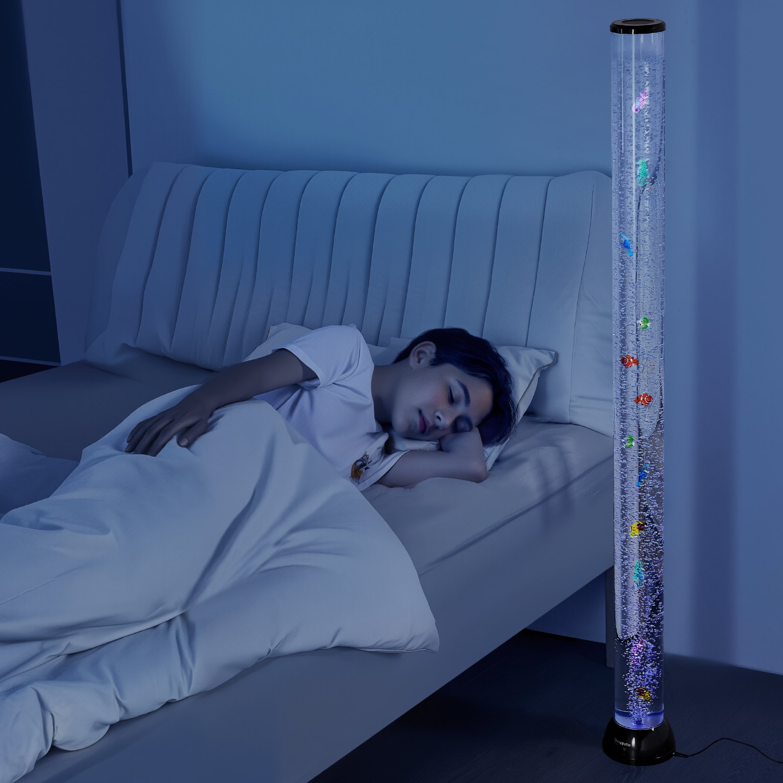 VEVOR Sensory Bubble Tube Lamp, 1.5 m Bubble Fish Tube, Sensory Aquarium Lamp with 10 Floating Fish & 16 Color Effects, Remote Control, Stress Relief Calming Light for Bedroom Living Room Home Decor