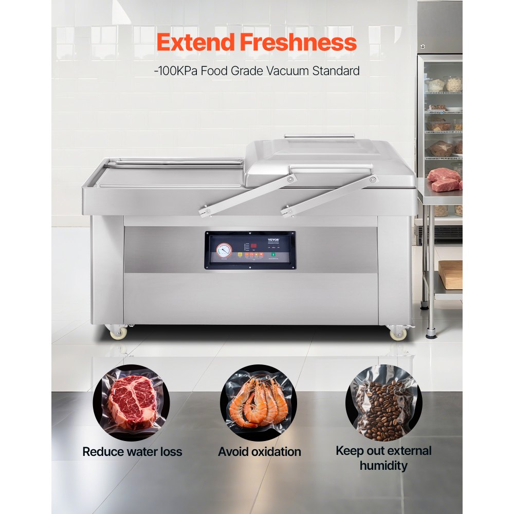 VEVOR Chamber Vacuum Sealer, 1200W Sealing Power, Vacuum Packing Machine for Wet Foods, Meats, Marinades and More, Compact Size with 23.6 in Sealing Length, Applied in Home Kitchen and Commercial Use