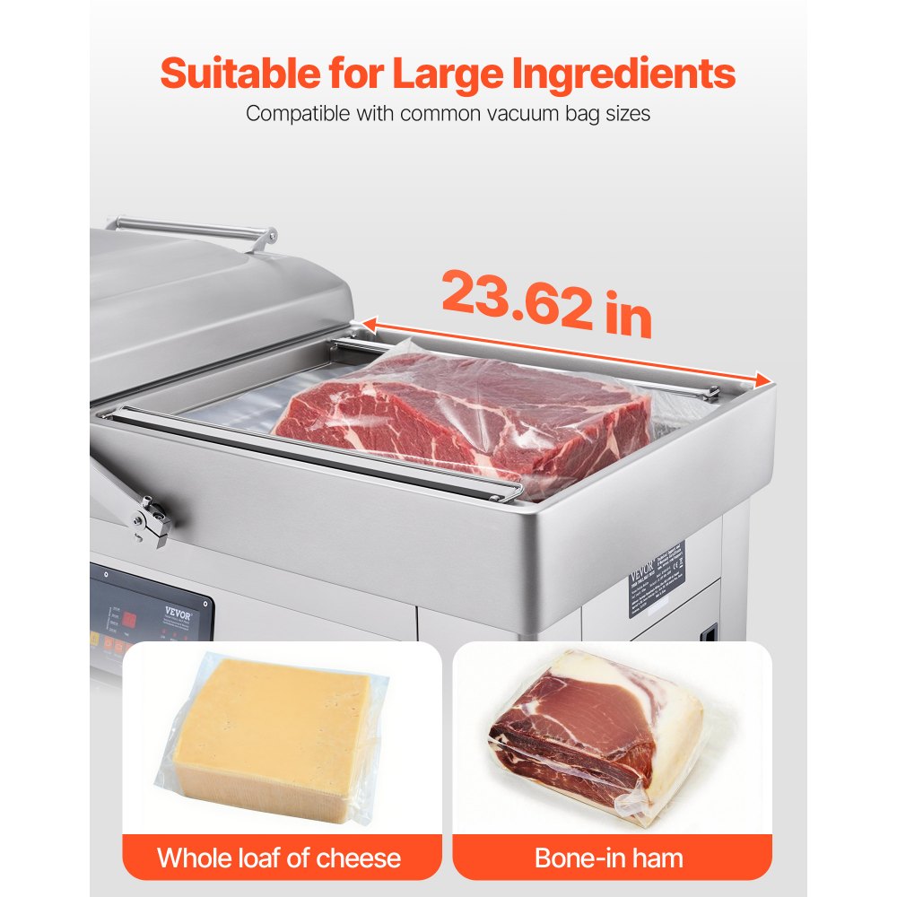 VEVOR Chamber Vacuum Sealer, 1200W Sealing Power, Vacuum Packing Machine for Wet Foods, Meats, Marinades and More, Compact Size with 23.6 in Sealing Length, Applied in Home Kitchen and Commercial Use