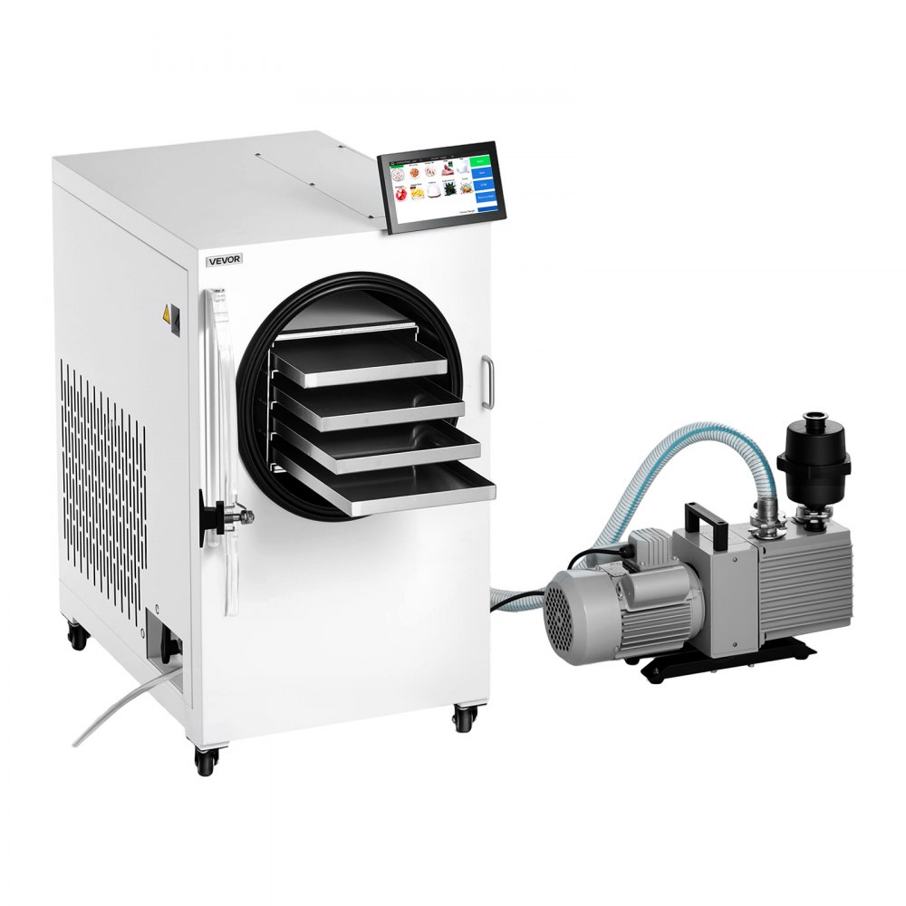 VEVOR Vacuum Freeze Dryer Machine, 5-7 kg/Batch, 4 Trays, 10 Presets for Fruit Vegetable Meat, Durable Freestanding Freeze Drying Equipment with Wheel, App Control, LCD Touchscreen, Auto Defrost