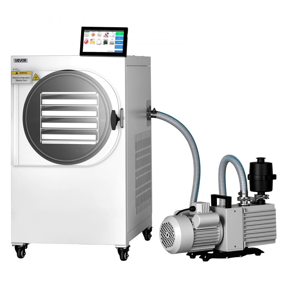 VEVOR Vacuum Freeze Dryer Machine, 5-7 kg/Batch, 4 Trays, 10 Presets for Fruit Vegetable Meat, Durable Freestanding Freeze Drying Equipment with Wheel, App Control, LCD Touchscreen, Auto Defrost