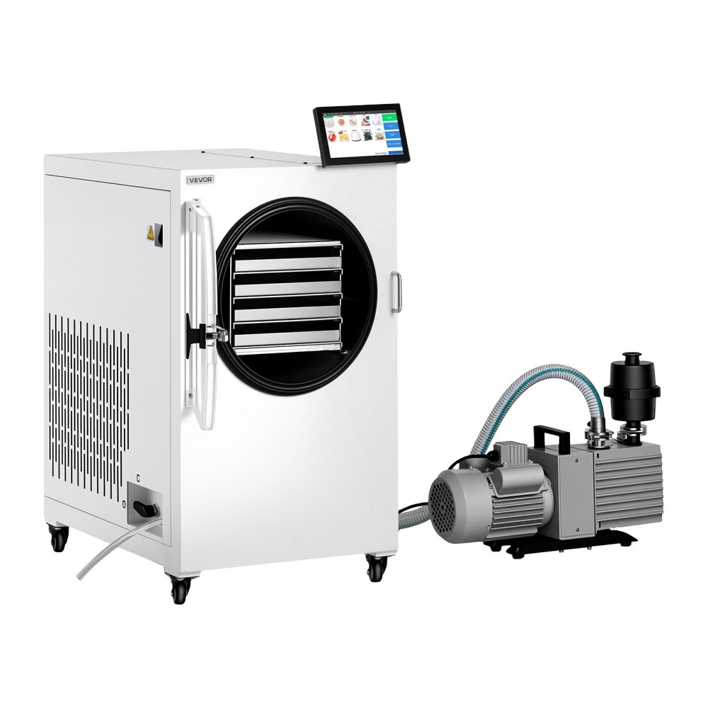 VEVOR Vacuum Freeze Dryer Machine, 5-7 kg/Batch, 4 Trays, 10 Presets for Fruit Vegetable Meat, Durable Freestanding Freeze Drying Equipment with Wheel, App Control, LCD Touchscreen, Auto Defrost