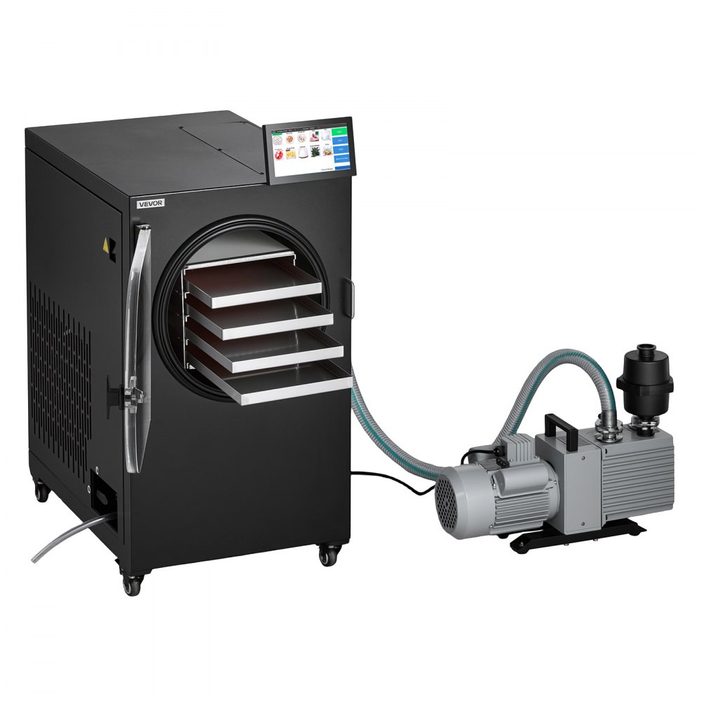VEVOR Vacuum Freeze Dryer Machine, 5-7 kg/Batch, 4 Trays, 10 Presets for Fruit Vegetable Meat, Durable Freestanding Freeze Drying Equipment with Wheel, App Control, LCD Touchscreen, Auto Defrost