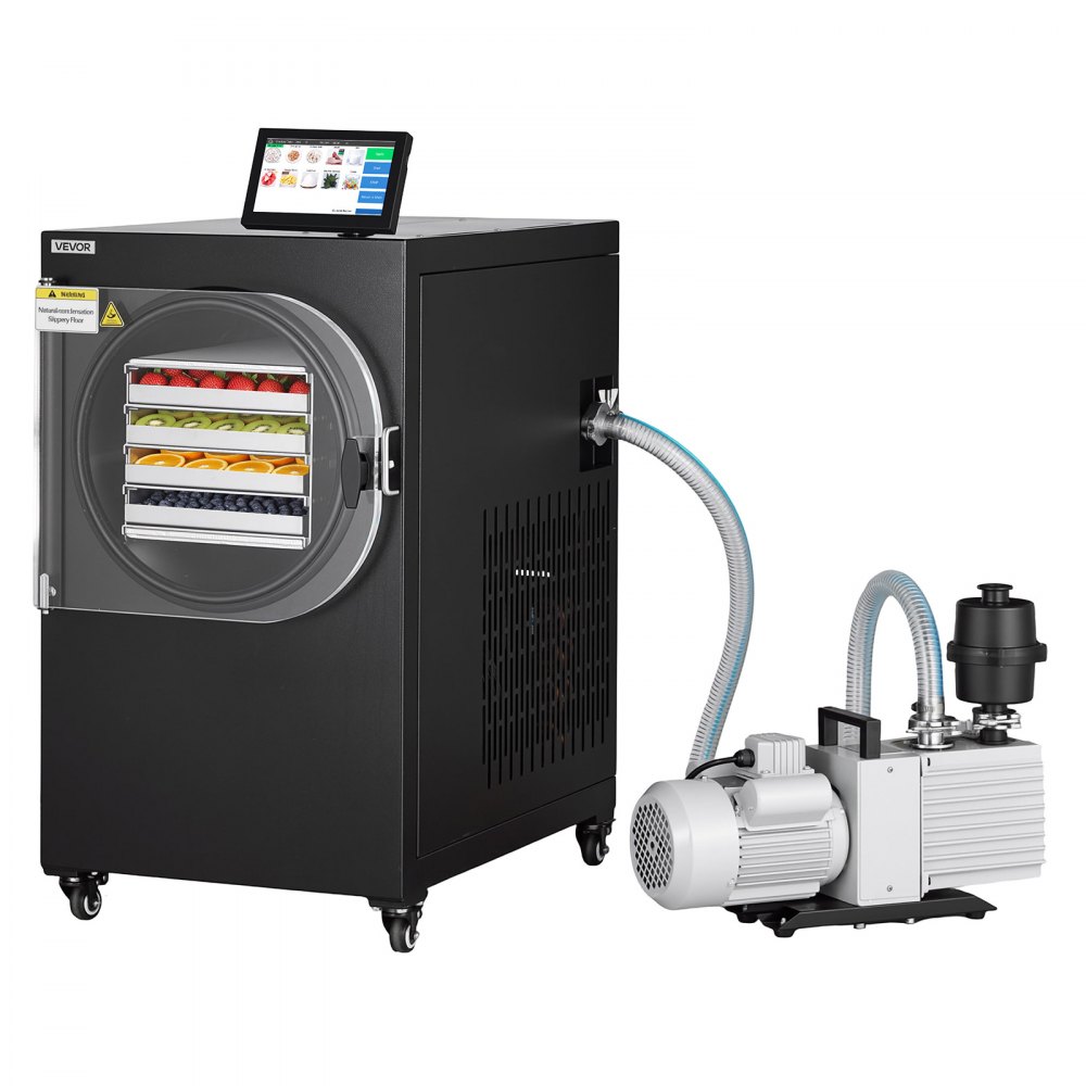 VEVOR Vacuum Freeze Dryer Machine, 5-7 kg/Batch, 4 Trays, 10 Presets for Fruit Vegetable Meat, Durable Freestanding Freeze Drying Equipment with Wheel, App Control, LCD Touchscreen, Auto Defrost