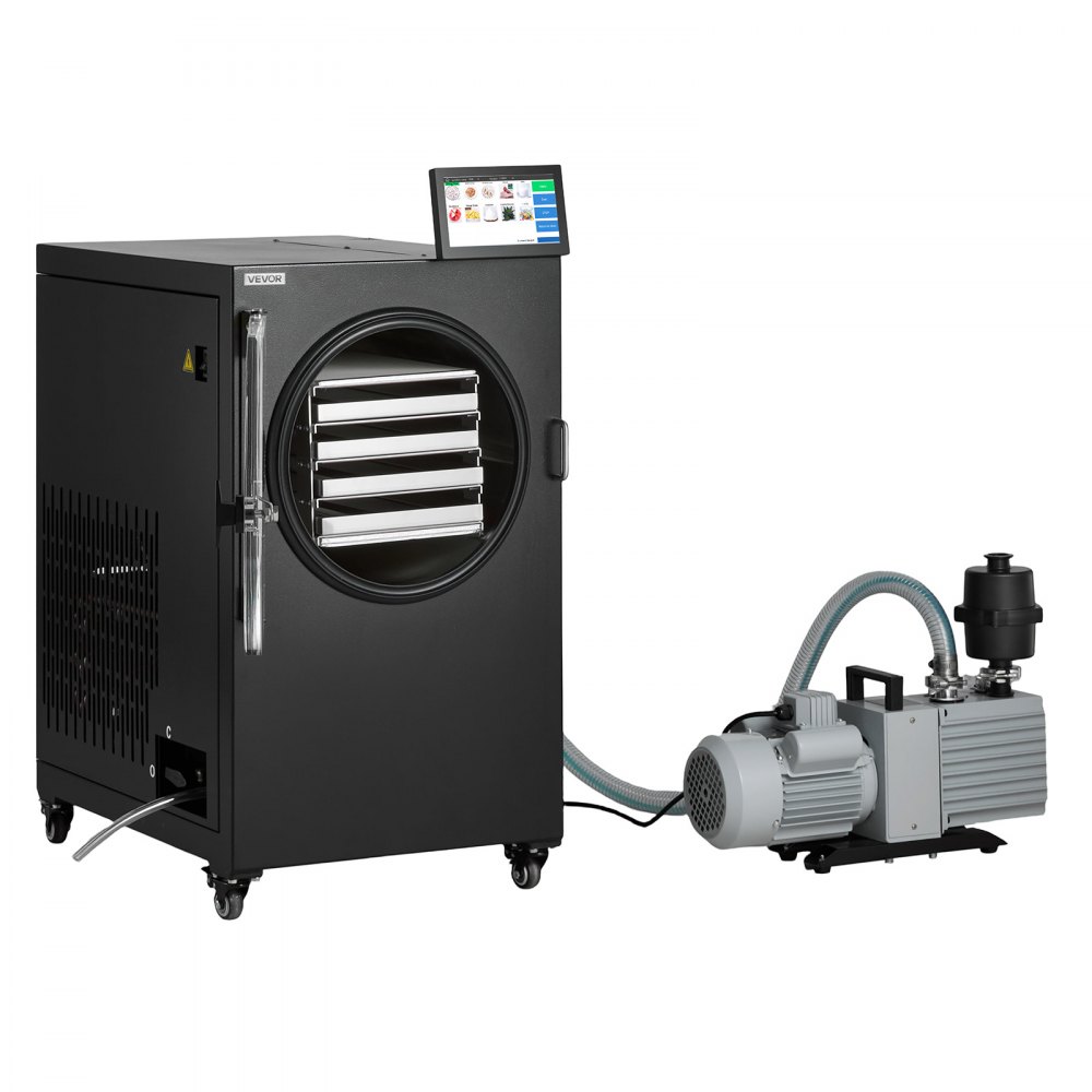VEVOR Vacuum Freeze Dryer Machine, 5-7 kg/Batch, 4 Trays, 10 Presets for Fruit Vegetable Meat, Durable Freestanding Freeze Drying Equipment with Wheel, App Control, LCD Touchscreen, Auto Defrost