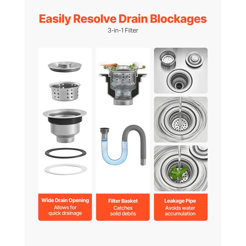 VEVOR Stainless Steel Floor Mop Sink, 22 x 19 x 12 in, 304 Stainless Steel, with 3-in-1 Filter and Wall-Mounted Bracket, X-Shaped Groove for Quick and Smooth Drainage, for Balcony and Bathroom