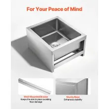 VEVOR Stainless Steel Floor Mop Sink, 22 x 19 x 12 in, 304 Stainless Steel, with 3-in-1 Filter and Wall-Mounted Bracket, X-Shaped Groove for Quick and Smooth Drainage, for Balcony and Bathroom